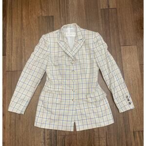 ESCADA VINTAGE LONG BLAZER SILK WOOL IN PINK BLUE ORANGE PLAIDS GERMANY